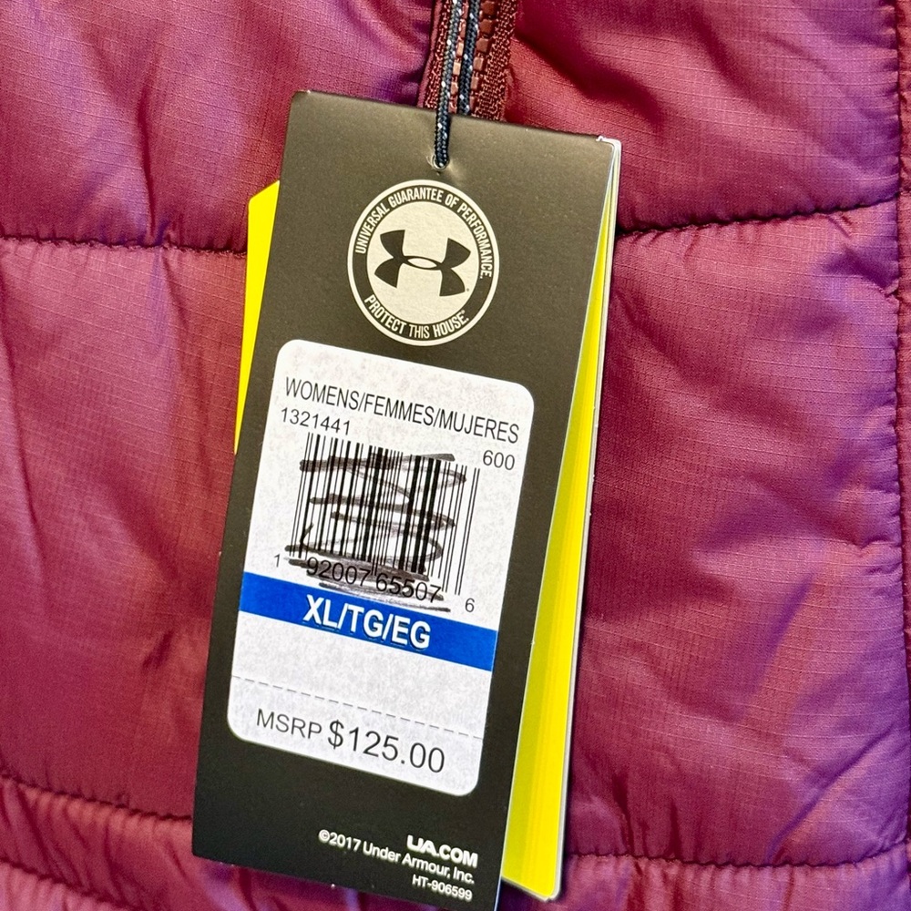 Under Armour Maroon and Peach Quilted Puffer Jacket Coat Women’s Winter Outdoor - Picture 6 of 9